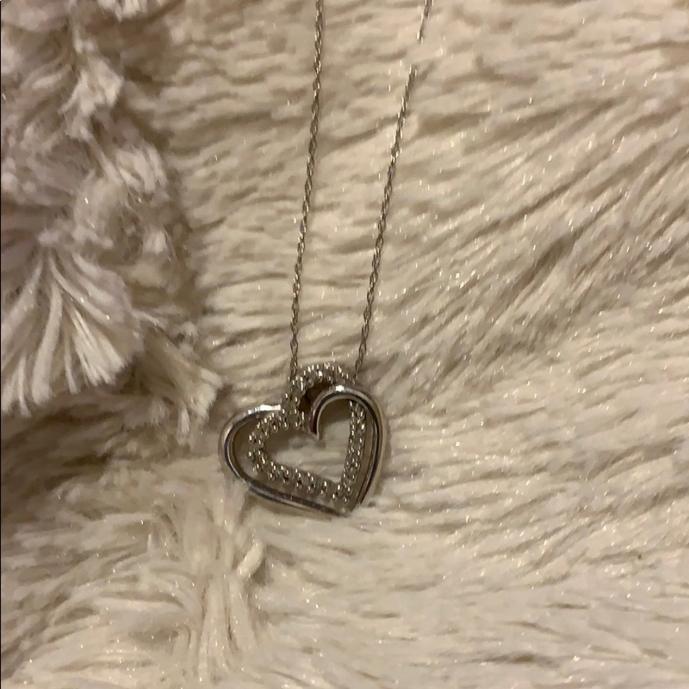 Double heart white gold necklace